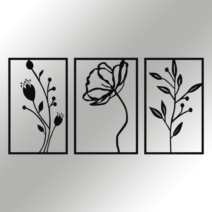 Wallity Flowers Escultura de pared de metal negra